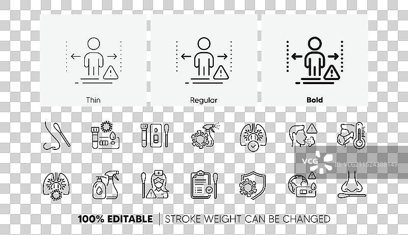 新冠病毒检测线性图标：鼻拭子和血液图片素材