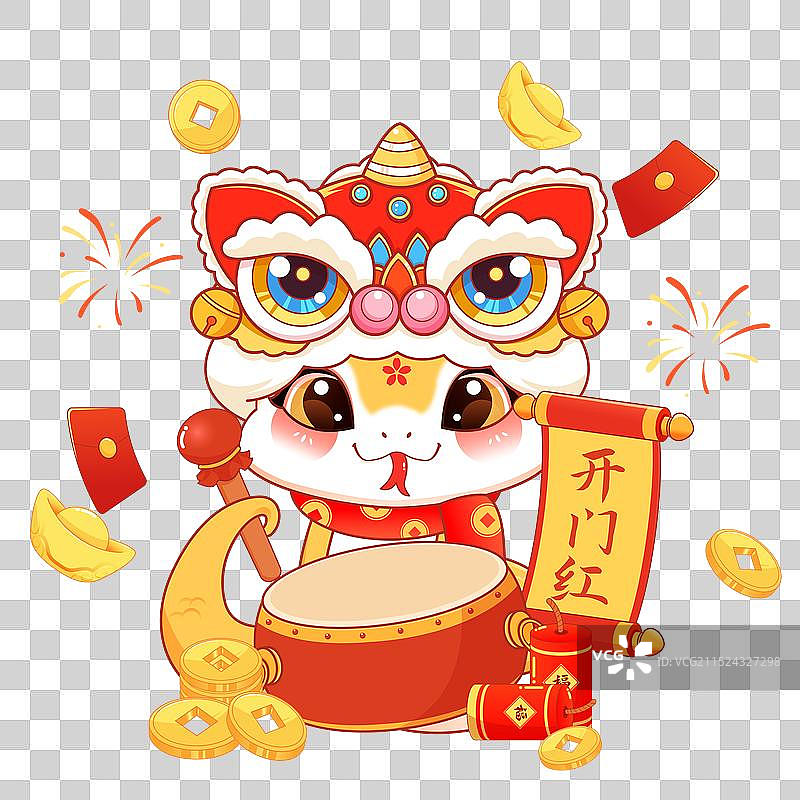 国潮风2025蛇年十二生肖巳蛇卡通形象插画图片素材