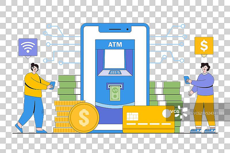 人物扁平化手机ATM取款图片素材