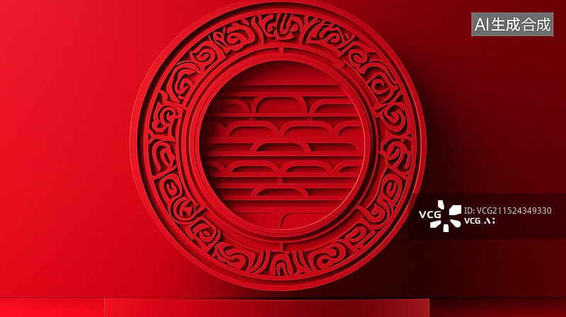 【AI数字艺术】极简红色剪纸展台背景图片素材