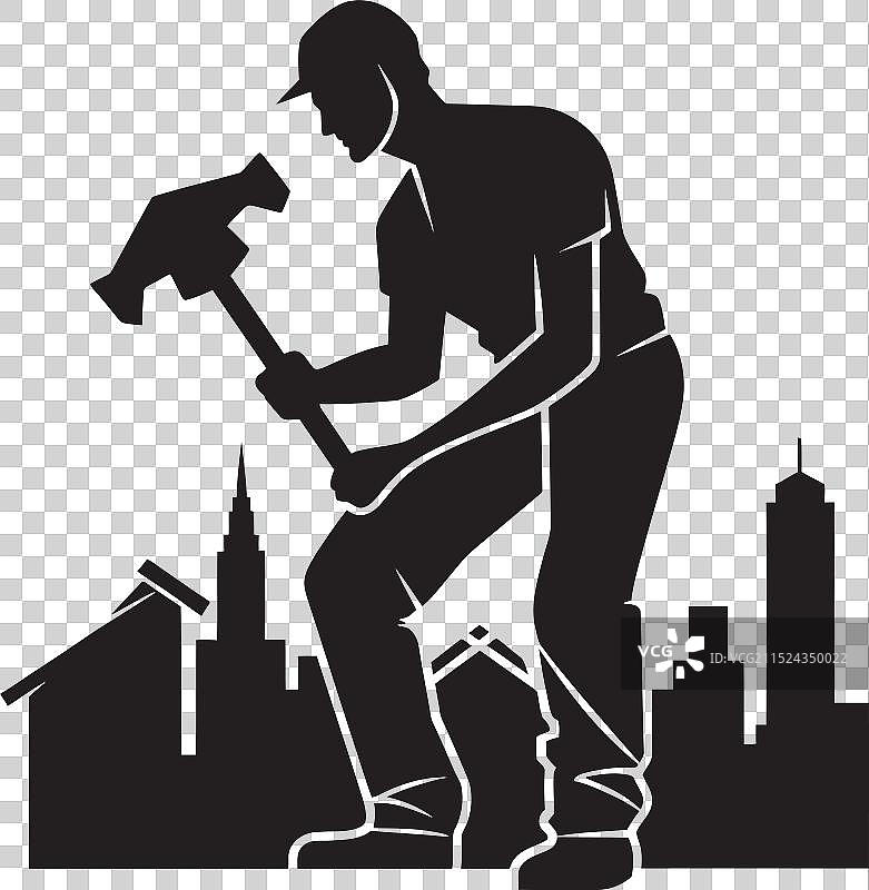 挥舞锤子的建筑图标图片素材