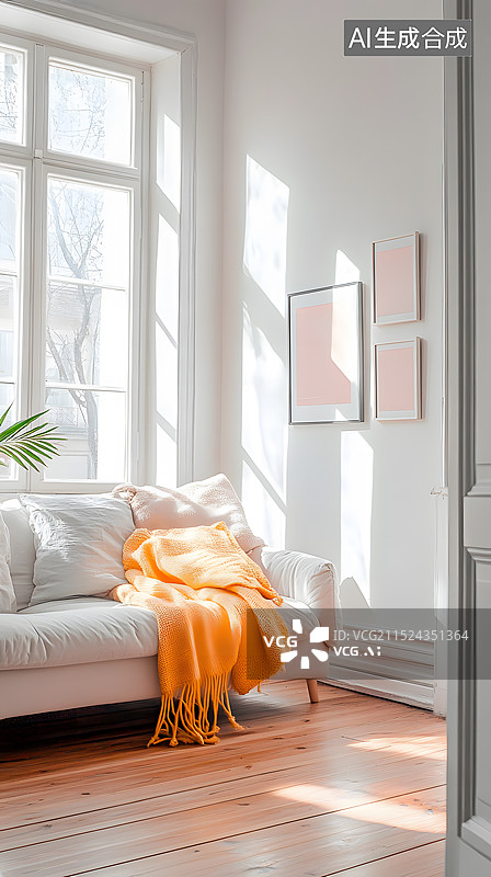 【AI数字艺术】阳光照在客厅沙发上图片素材