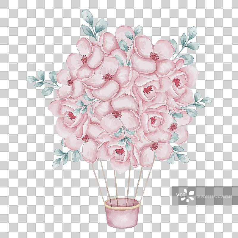 粉色鲜花热气球图片素材