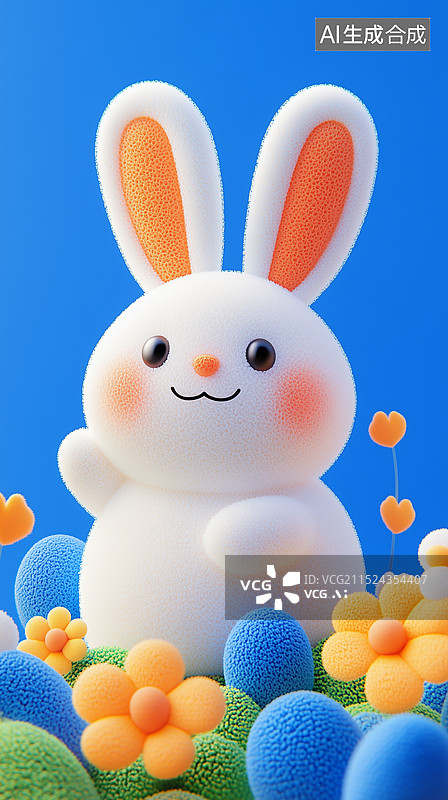 【AI数字艺术】羊毛毡风格卡通3D兔子图片素材