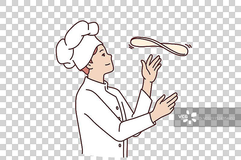 男厨师在开放式厨房里抛面团做披萨图片素材