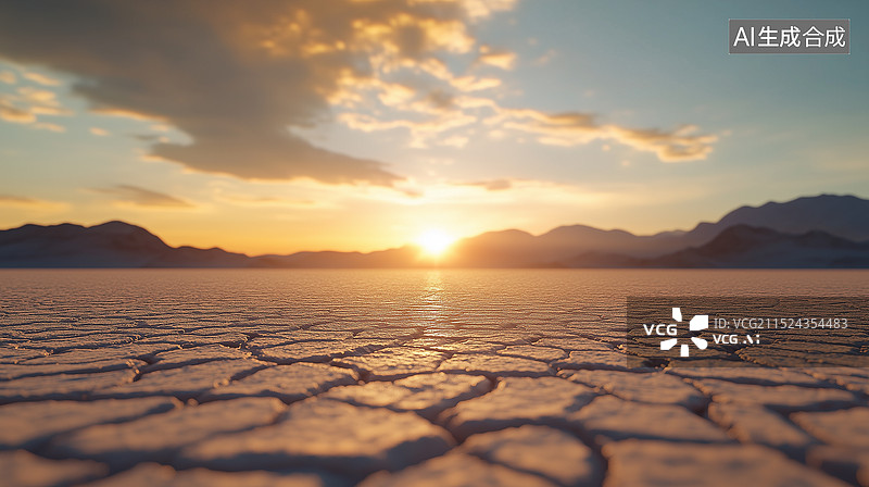【AI数字艺术】夕阳下干旱的土地图片素材