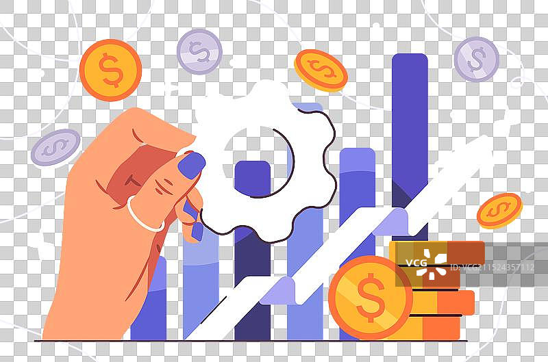 市场增长过程：手与齿轮和图表图片素材