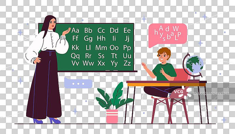 有阅读障碍的男孩与老师和学生图片素材