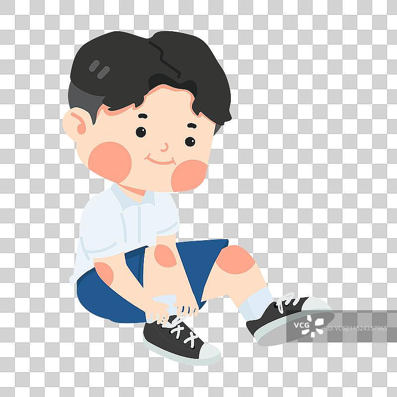 可爱的孩子男孩系鞋带图片素材