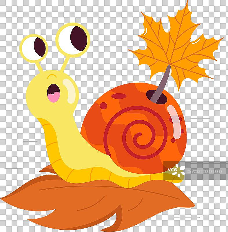 背着叶子的可爱蜗牛扁平贴纸图片素材
