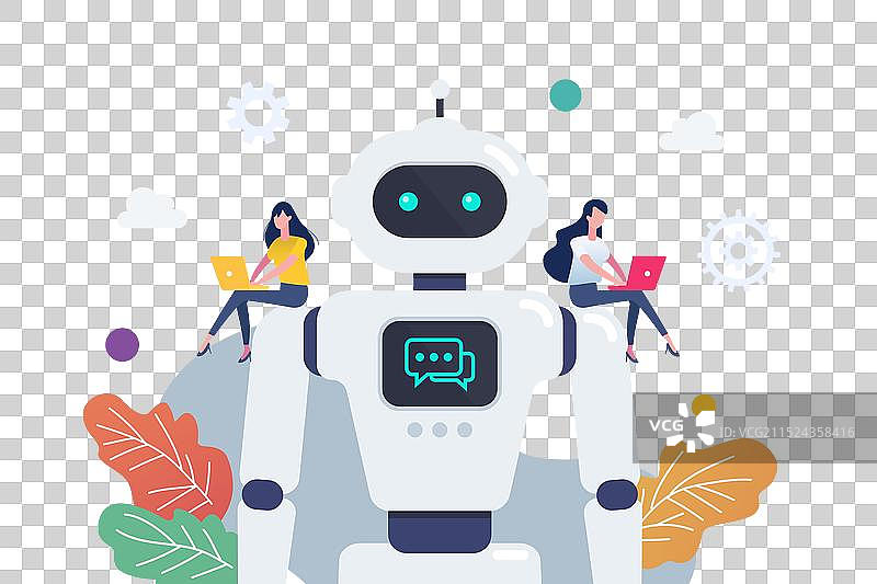 人们控制机器人肩膀上的安卓机器人图片素材