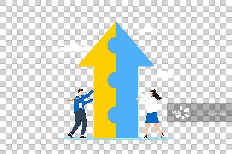 两位商务人士连接箭头拼图图片素材