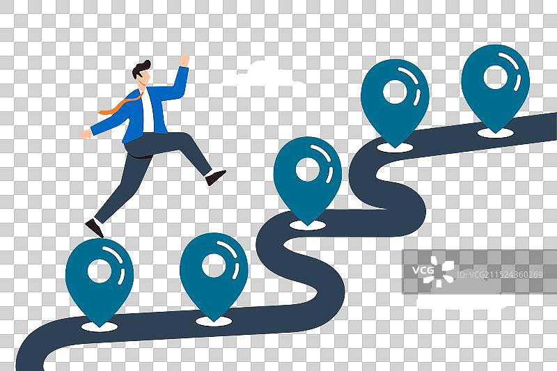 商务人士朝着里程碑奔跑图片素材
