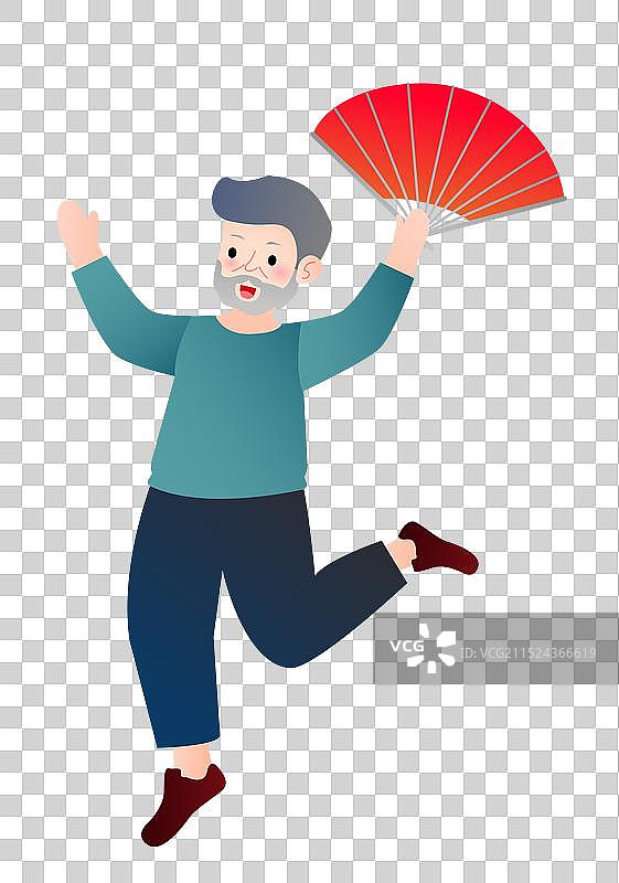 老年人退休养老生活方式 打太极扇子舞插画元素图片素材
