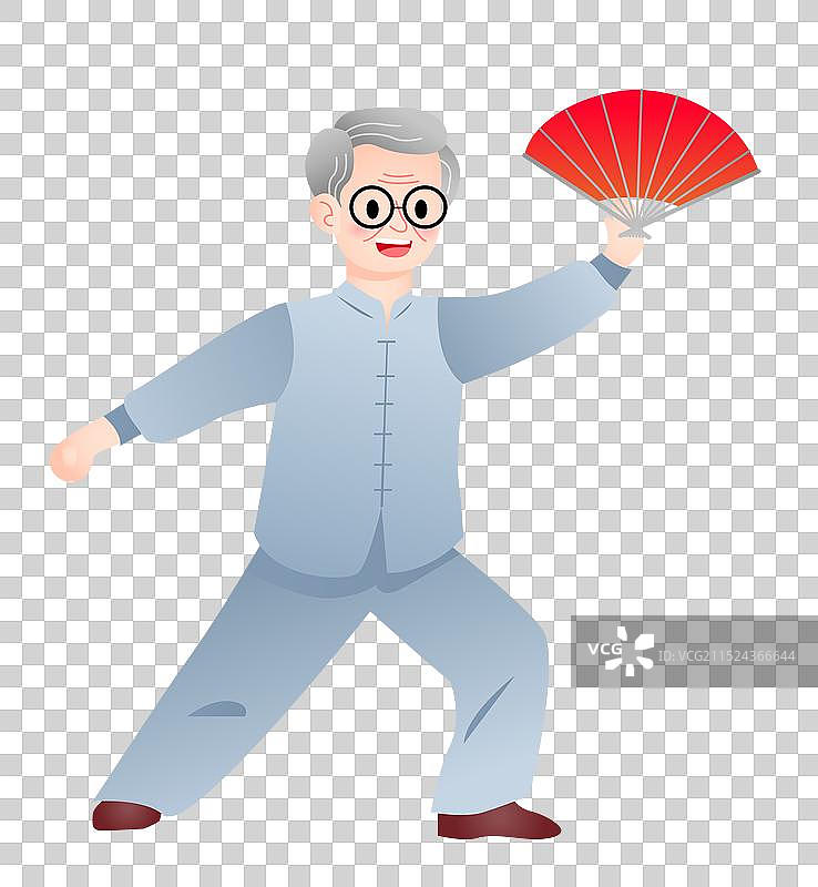 老年人退休养老生活方式 打太极扇子舞插画元素图片素材