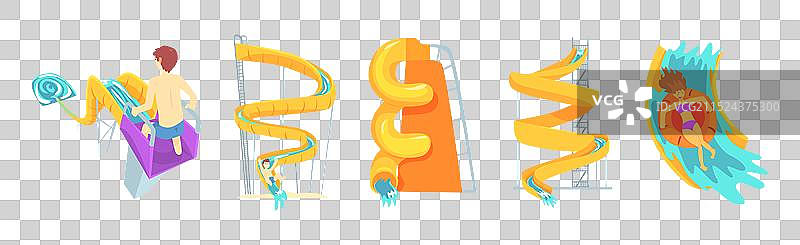 人们在水上乐园享受滑水道图片素材