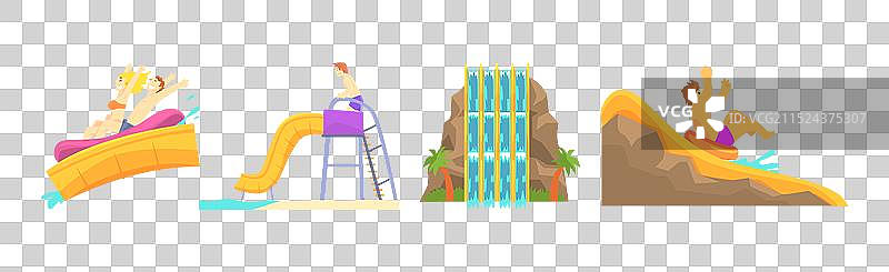 人们在水上乐园享受滑水道图片素材