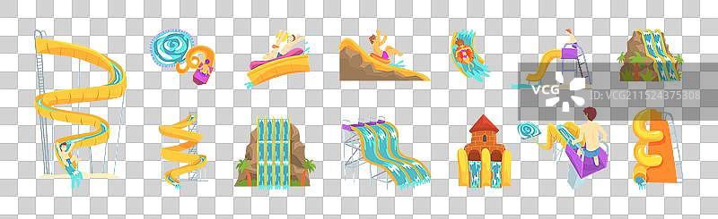 人们在水上乐园享受滑水道图片素材