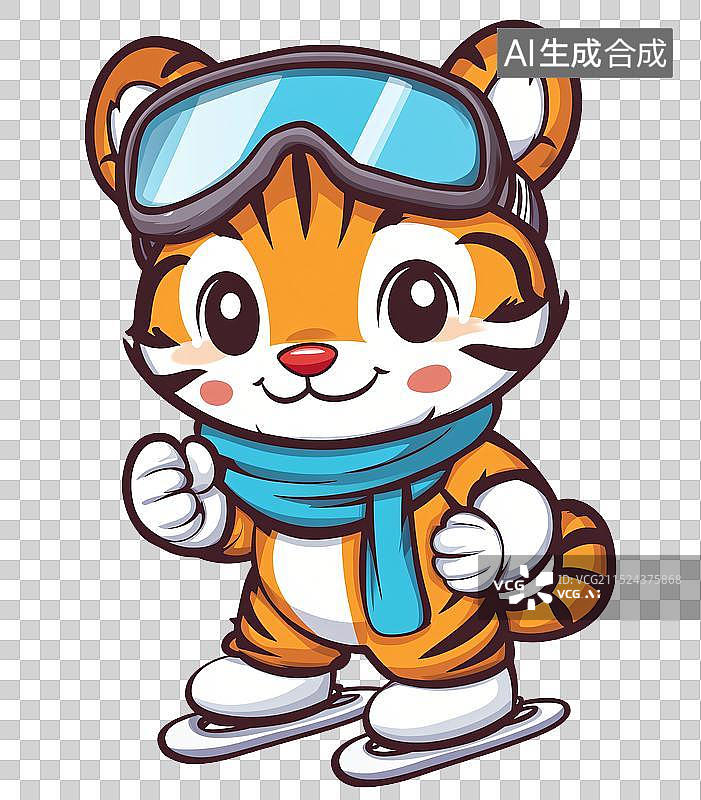 【AI数字艺术】老虎滑雪可爱风图片素材