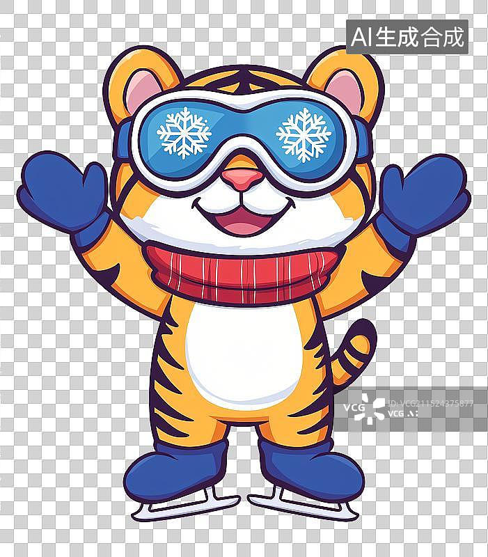 【AI数字艺术】老虎滑雪可爱风图片素材