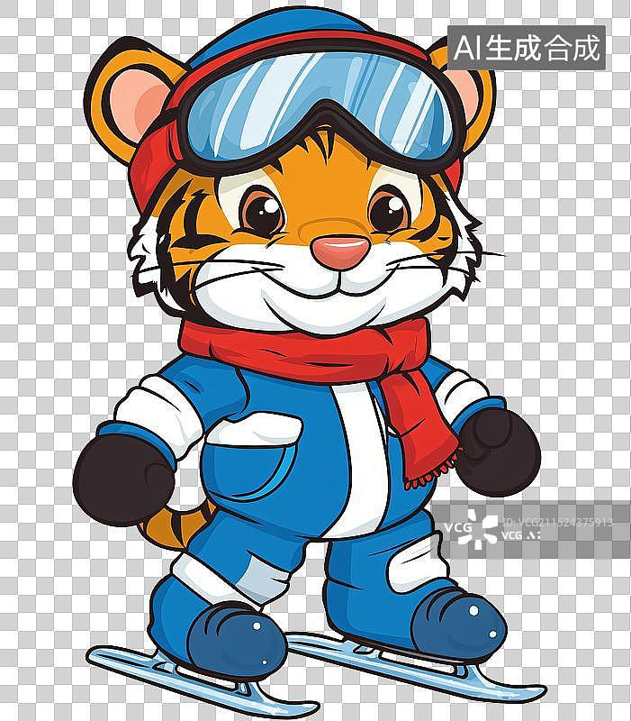 【AI数字艺术】老虎滑雪可爱风图片素材