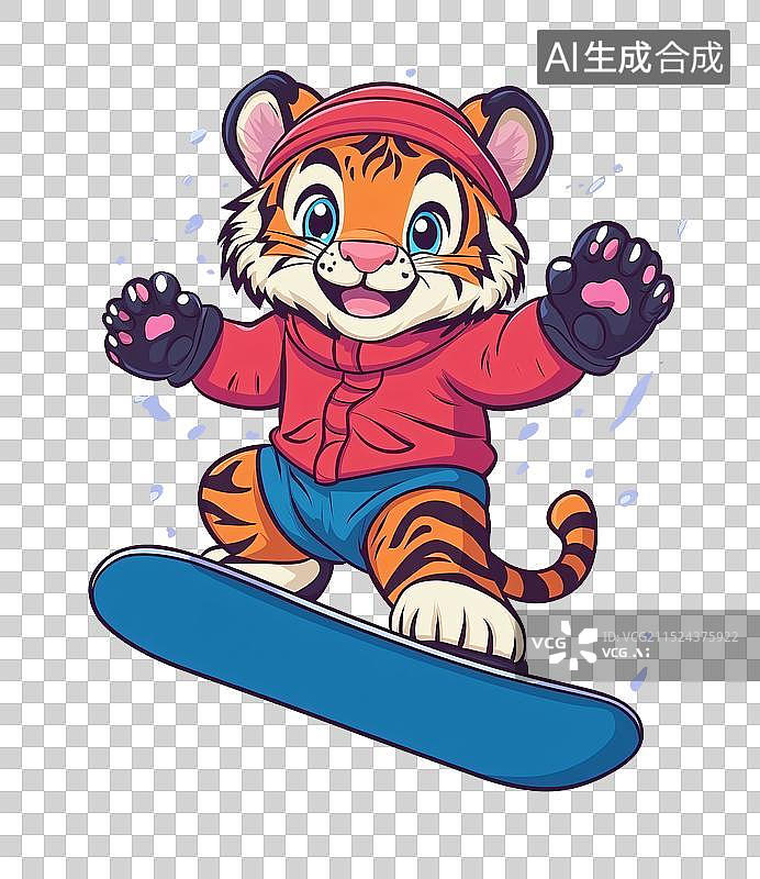 【AI数字艺术】老虎滑雪可爱风图片素材