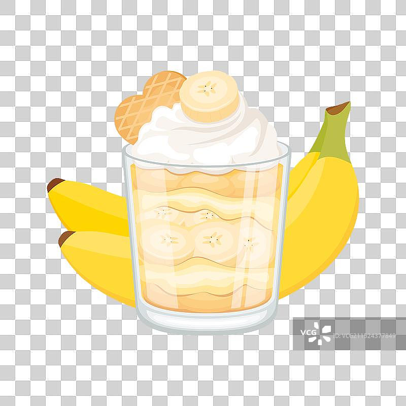 玻璃杯装香蕉布丁图标图片素材