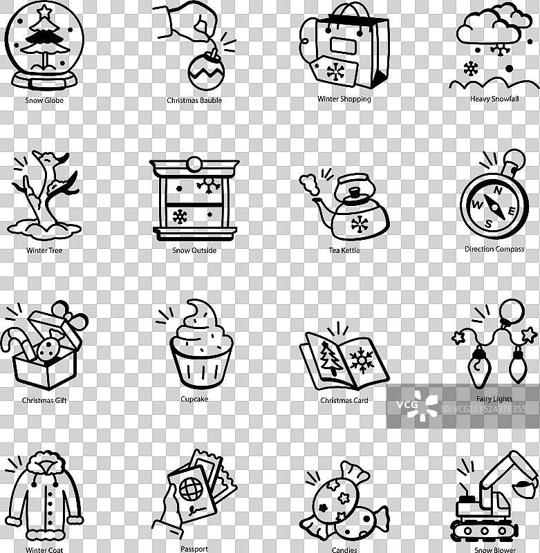 16个冬季涂鸦图标合集图片素材