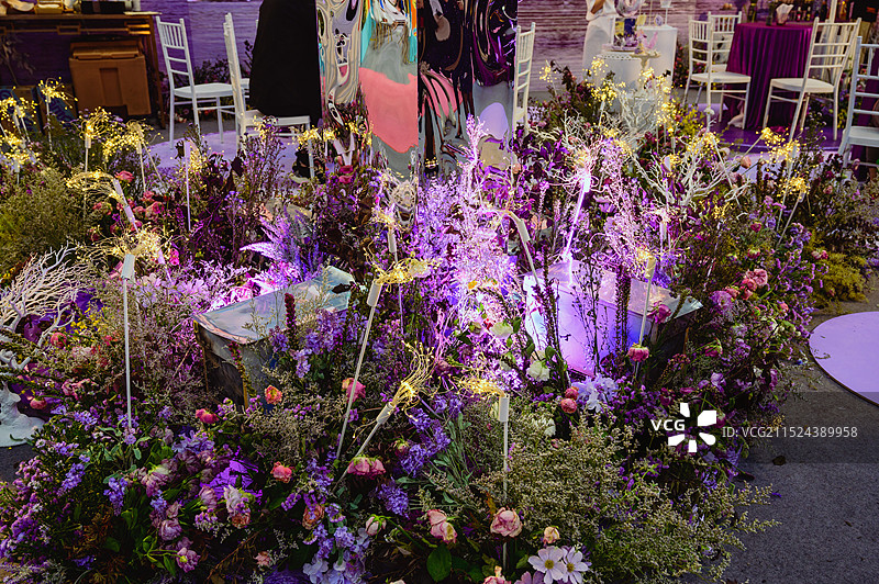 深圳婚博会上的室内婚礼植物灯光布景图片素材
