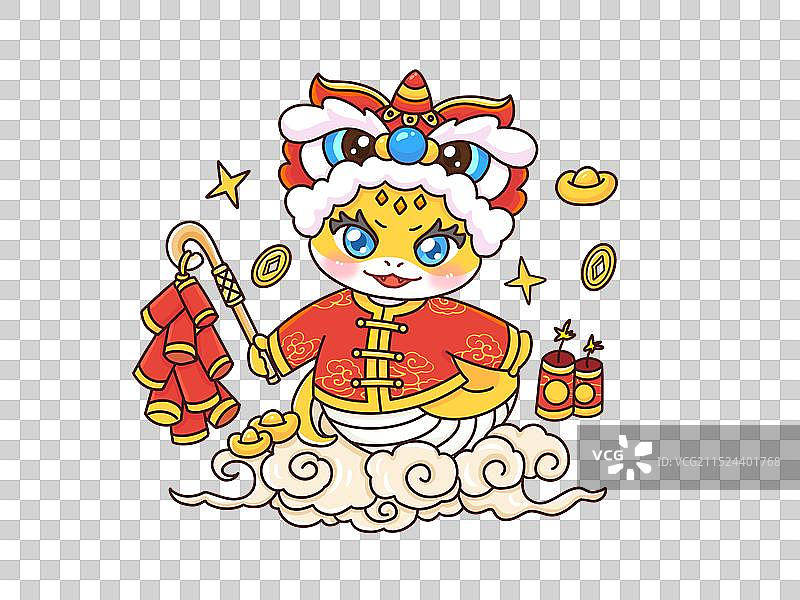 手绘卡通拟人新年蛇年图片素材