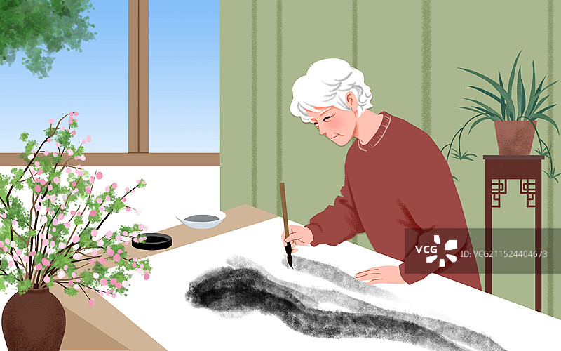 室内画国画的老年人图片素材