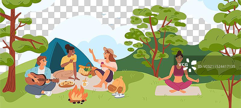 内向和外向的朋友在野餐图片素材