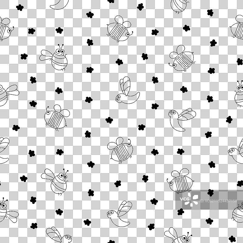 可爱昆虫卡通角色无缝图案图片素材