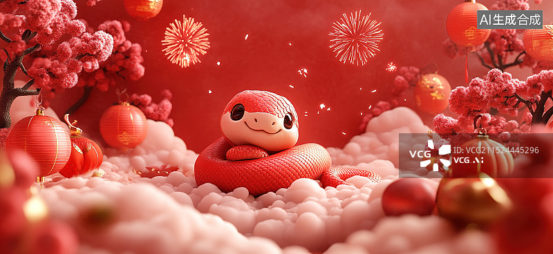 【AI数字艺术】庆祝2025年蛇年的节日蛇插图图片素材