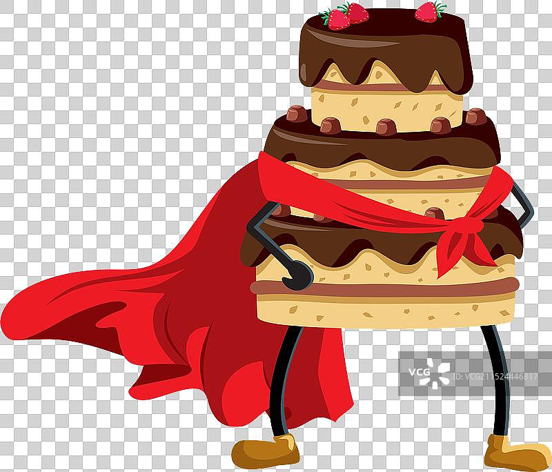 戴着红色斗篷的超级英雄蛋糕吉祥物图片素材