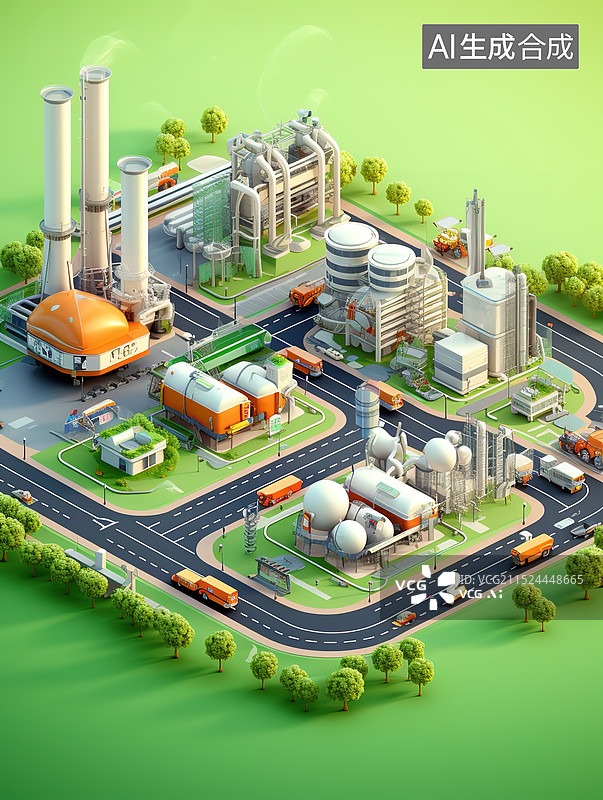 【AI数字艺术】3D渲染智慧工厂图片素材