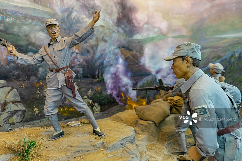 中国非都市风光拍摄主题，山东泰安革命烈士陵园公园，革命史展览馆，战争打仗的士兵雕像，室内无人图像摄影图片素材