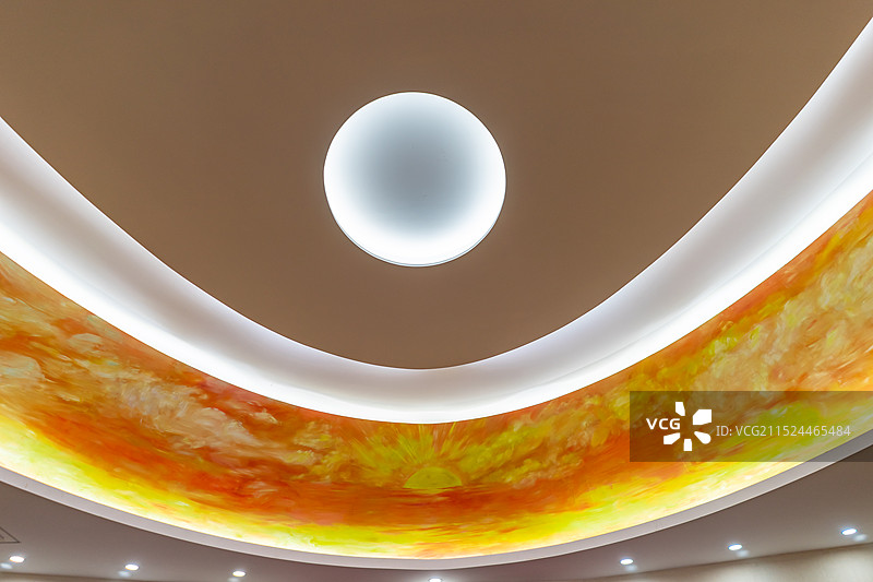 中国非都市风光拍摄主题，山东省泰安市泰山区革命烈士陵园公园，革命史展览馆天花板，室内无人图像摄影图片素材