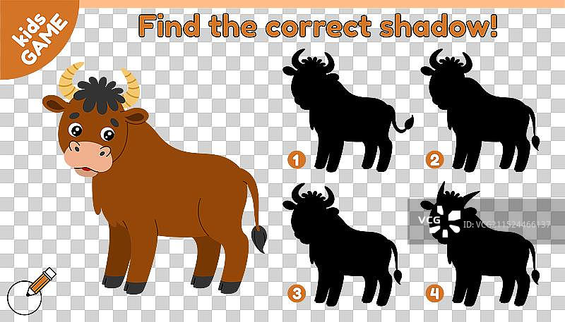 儿童游戏：找出正确的农场公牛阴影图片素材