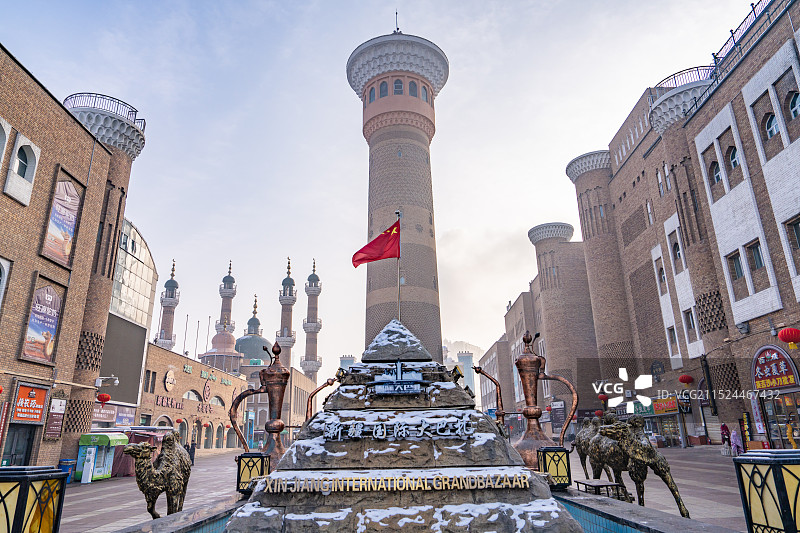新疆乌鲁木齐国际大巴扎观光塔清真寺旅游风景图片素材