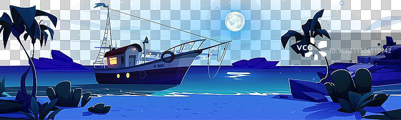 夜海中漂浮的渔船图片素材