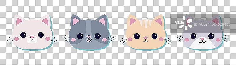 猫头圆形图标集合：可爱小猫图片素材