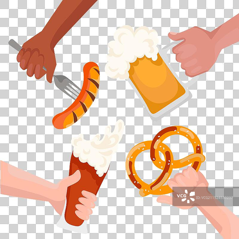 手拿啤酒杯和零食图片素材
