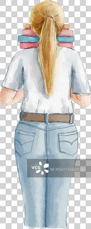 穿牛仔裤和白色T恤的女学生图片素材