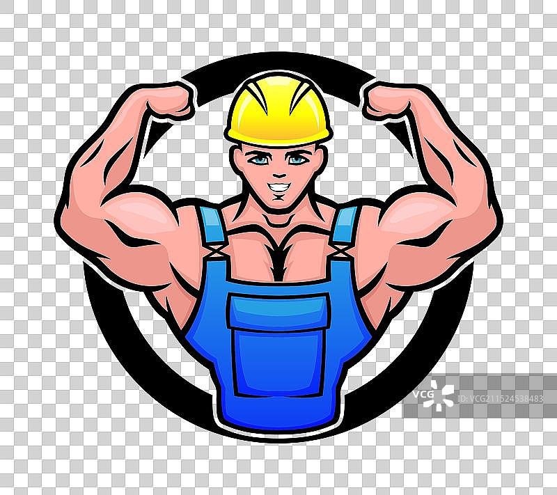 健壮工人圆形图标图片素材