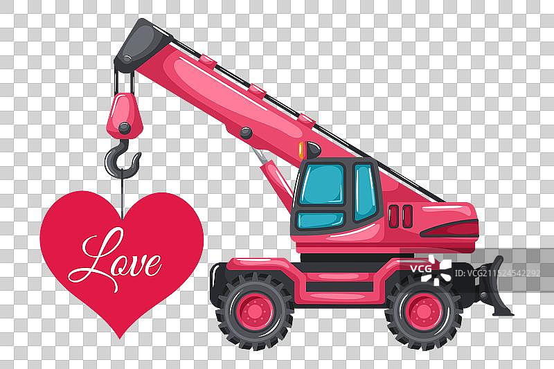 粉色卡通车轮式伸缩起重机图片素材