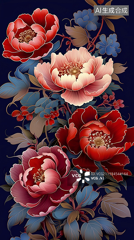 【AI数字艺术】牡丹绣花图片素材