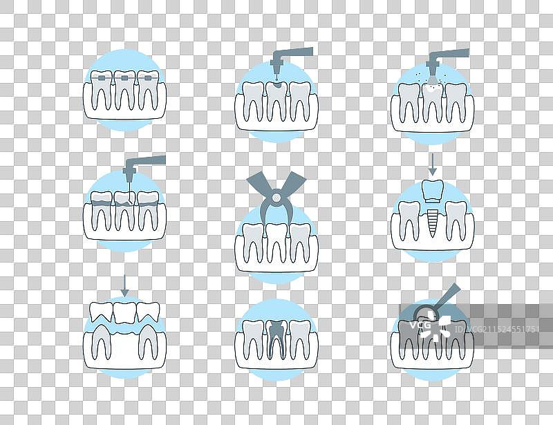 牙科诊疗标志彩色细线图标图片素材