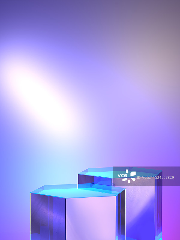 两个高低错落的虹彩色水晶台子图片素材