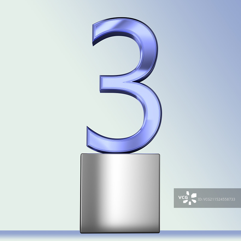 金属质感的数字3在方型金属台子上图片素材